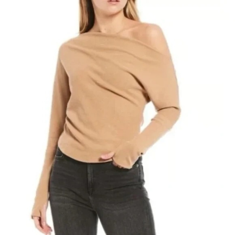 NEW Free People We The Free  Fuji Thermal Long Sleeve Off Shoulder Top Sz S Sand